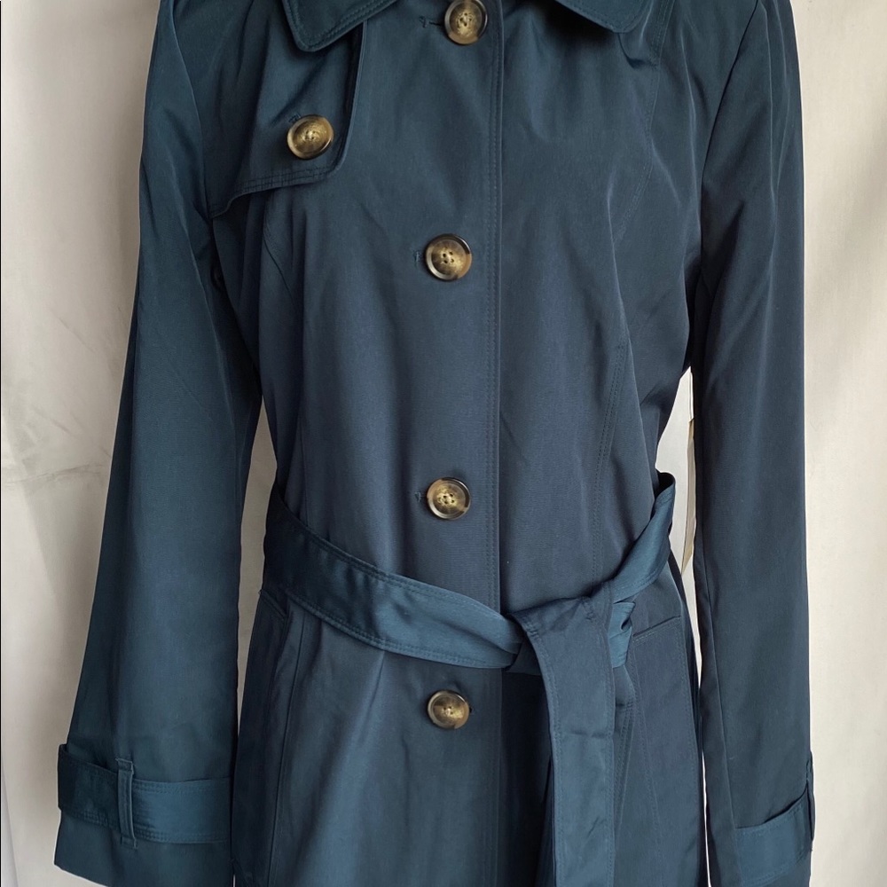 London Fog trench coat lined hood belt